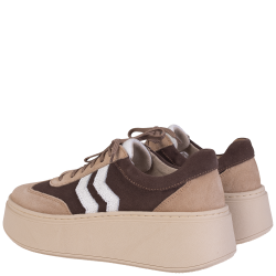 Sneakersy damskie BEST BUT 1659 czekolada skórzane platforma