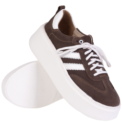 Sneakersy damskie BEST BUT 1703 czekolada skórzane platforma