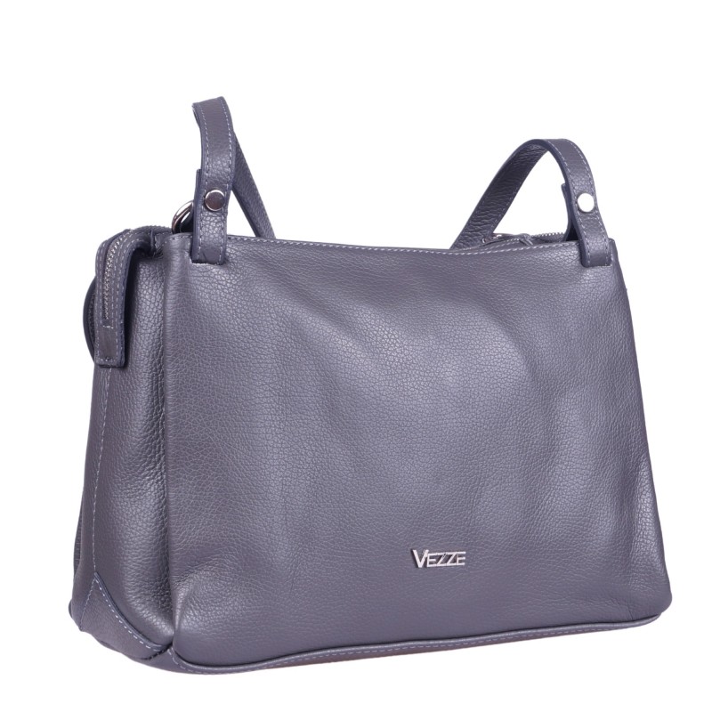 Szara skórzana torebka marki Vezze - elegancka i praktyczna torebka na co dzień