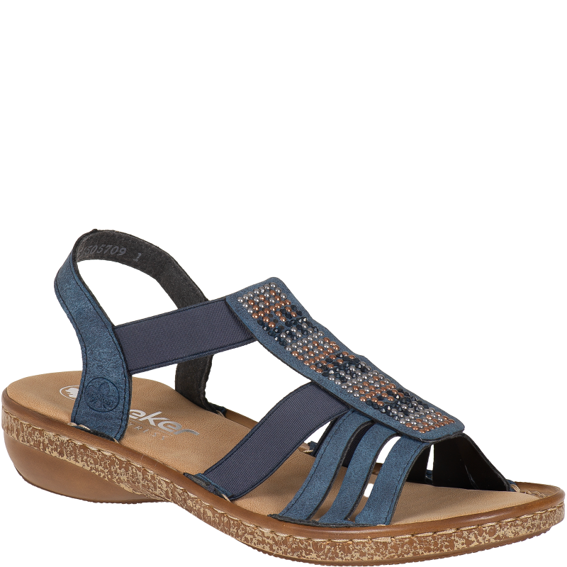 Rieker 628G7-14 Blue - sandały rzymianki na koturnie Rieker 628G7-14 Blue - sandały rzymianki na koturnie