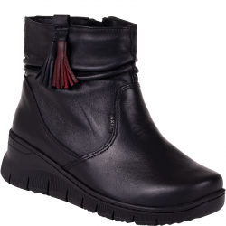 Botki damskie AXEL 4517 skórzane na koturnie zimowe czarny+wino