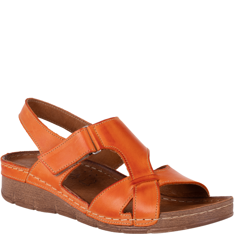 Sandały damskie Stella 908 pomarańczowe skórzane na koturnie