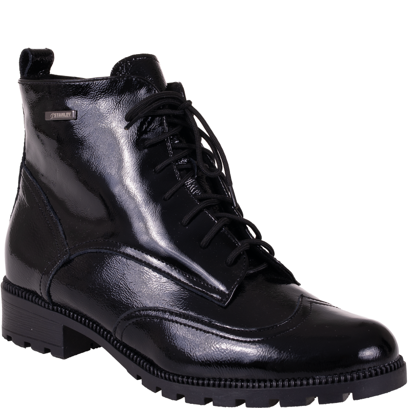 Botki damskie Stanley 542 czarne lakierowane zimowe