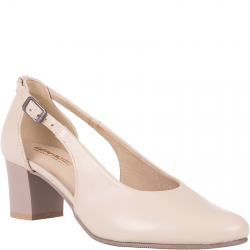 Skórzane czółenka na słupku Wielbut 555/G - jasny beż