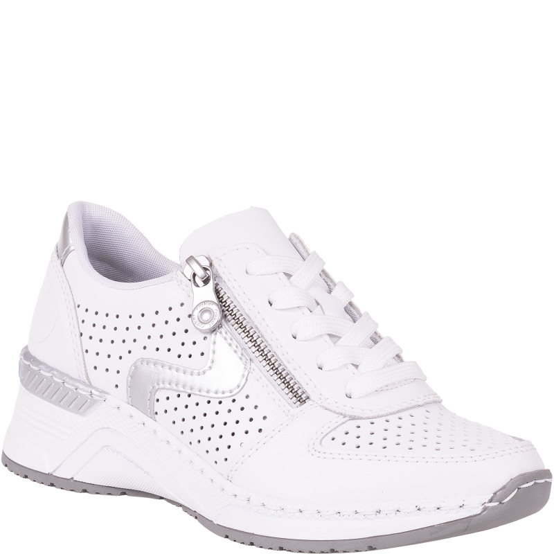Sneakersy damskie Rieker N4340-80 białe skórzane koturn