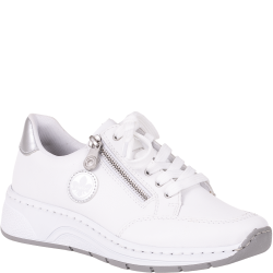 Sneakersy damskie Rieker N6508-80 białe skórzane platforma