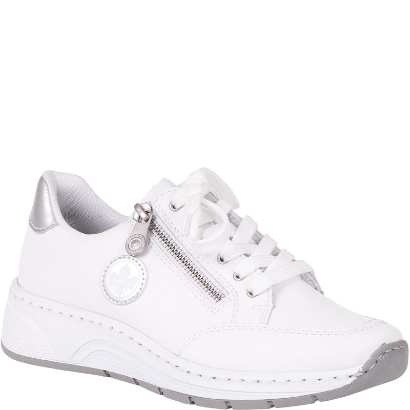Sneakersy damskie Rieker N6508-80 białe skórzane platforma