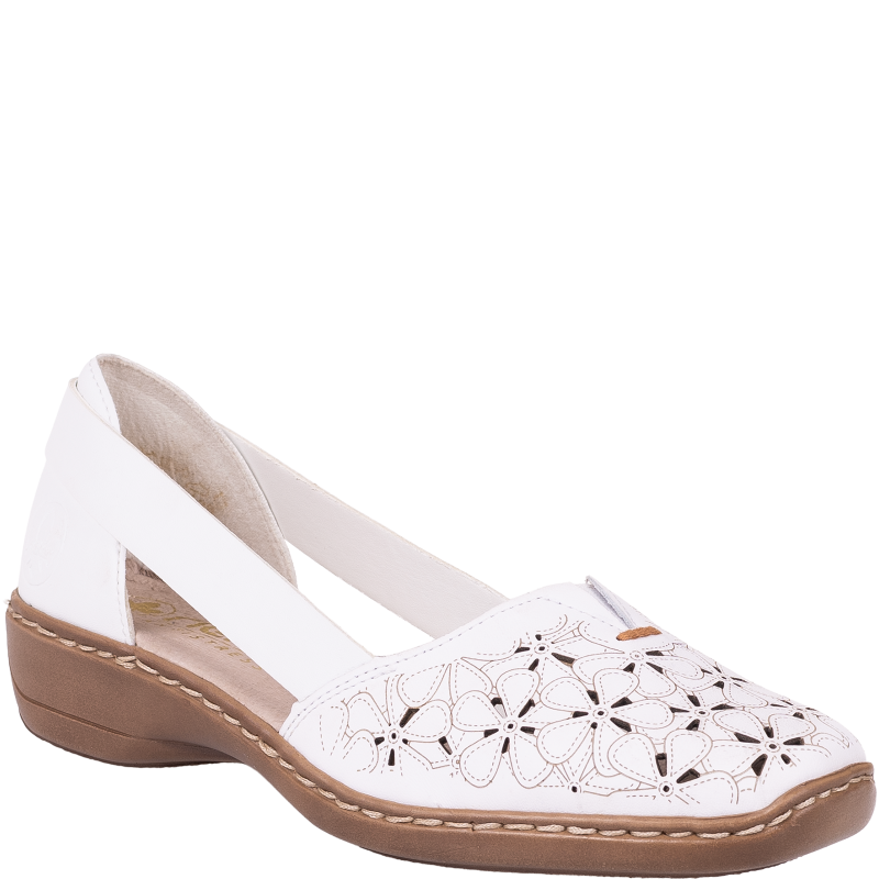 Półbuty damskie Rieker 41356-80 białe ażurowe koturn