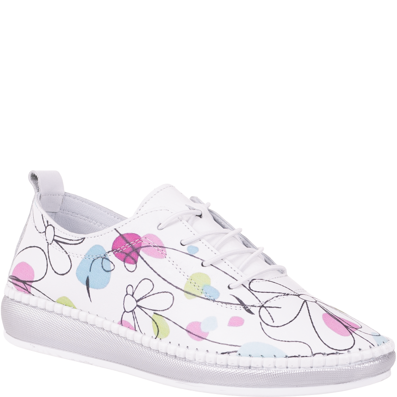 Półbuty damskie Rixa 58C3578 białe skórzane kwiatowe