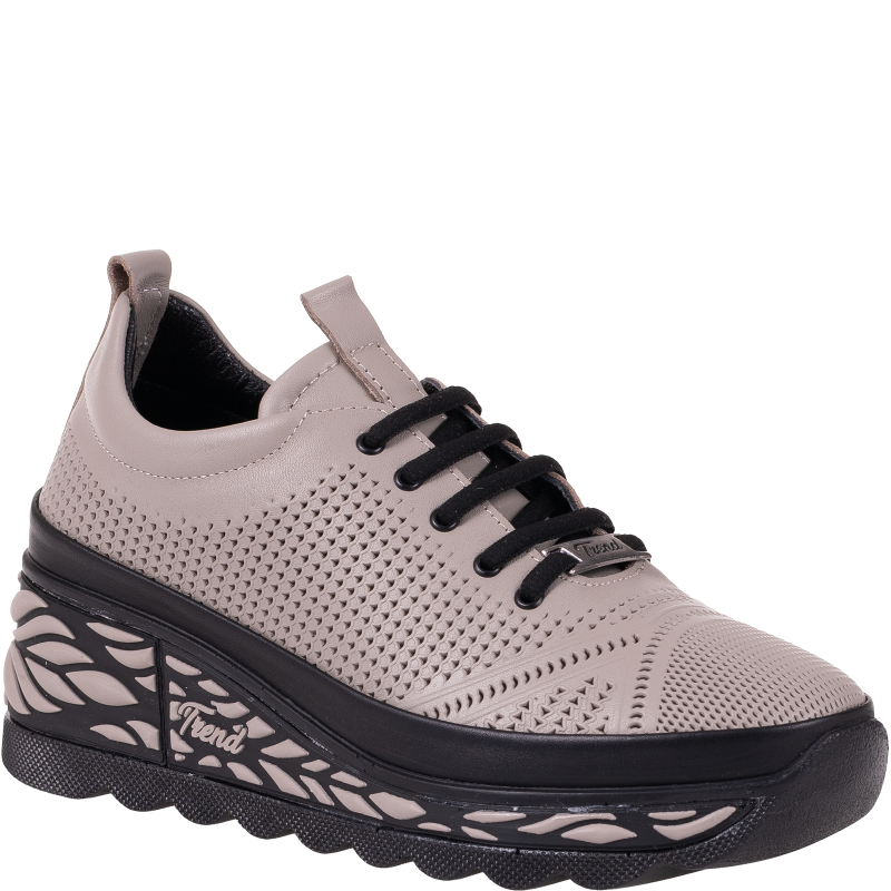 Sneakersy damskie ażurowe Rixa 58C30355 szare skórzane na koturnie